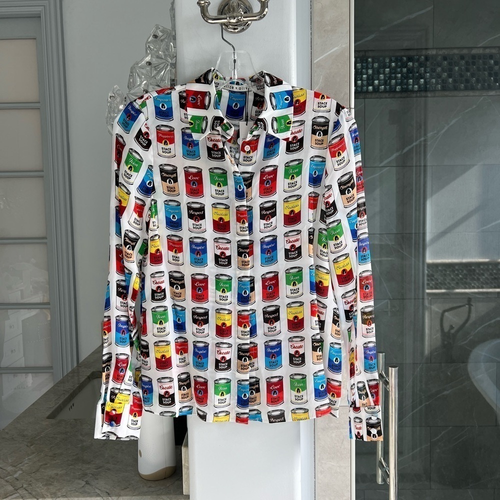 Alice + Olivia Willa Silk Button-Up Shirt Stace Soup - Picture 4 of 12
